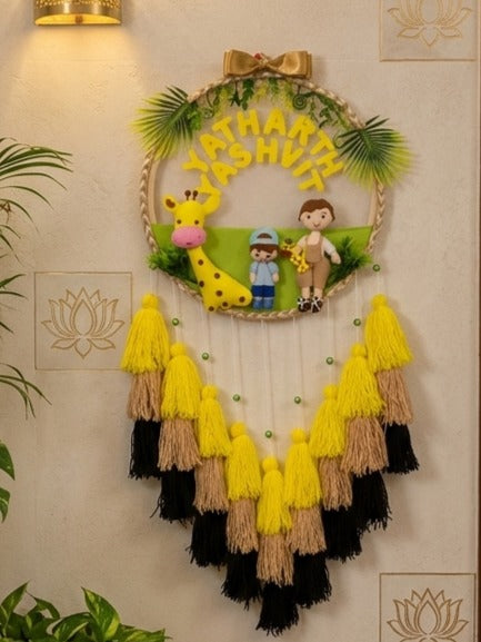 Personalized Jungle Theme Kids Name Wall Hanging with Tassels