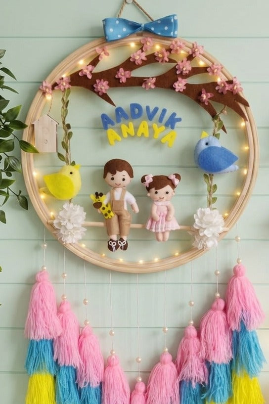 Customizable Name Felt Wall Hanging with Tassles & Lights
