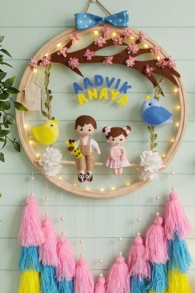 Customizable Name Felt Wall Hanging with Tassles & Lights