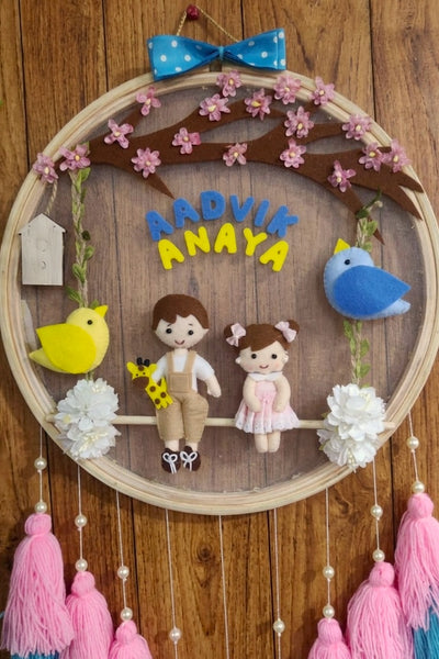 Customizable Name Felt Wall Hanging with Tassles & Lights