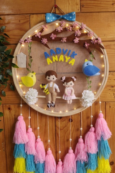 Customizable Name Felt Wall Hanging with Tassles & Lights