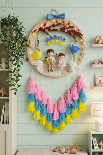 Customizable Name Felt Wall Hanging with Tassles & Lights