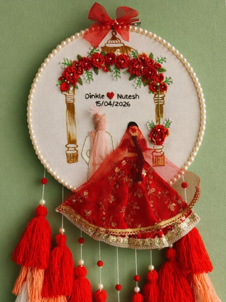 Customizable Couple Embroidered Hoop with Tassels