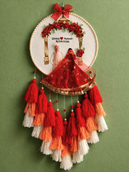 Customizable Couple Embroidered Hoop with Tassels