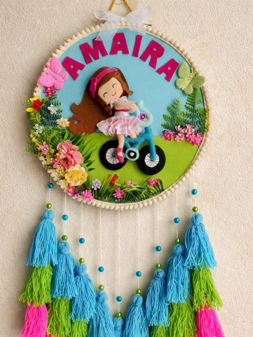 Personalized Girl Cycling Name Wall Hanging with Tassels