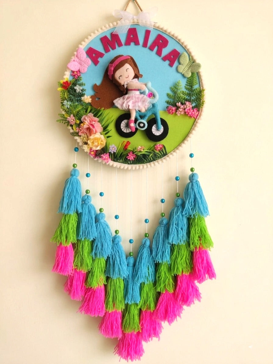 Personalized Girl Cycling Name Wall Hanging with Tassels