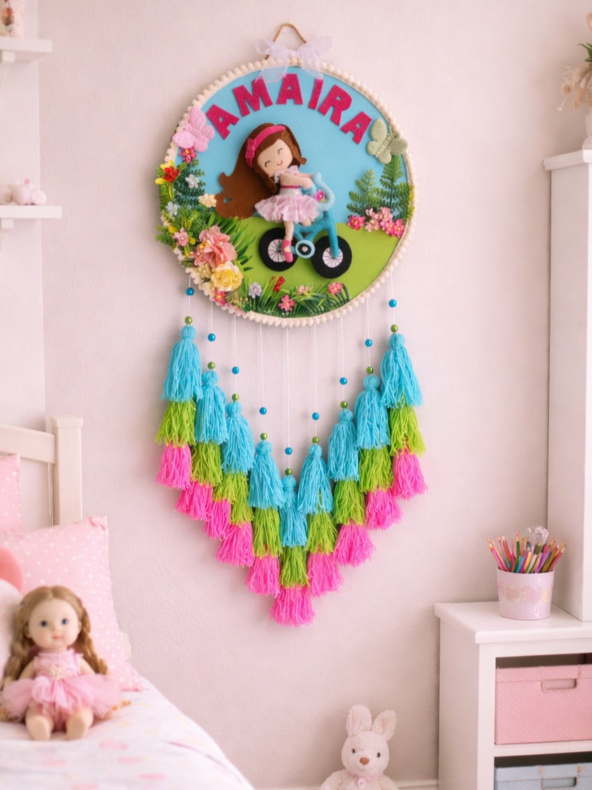 Personalized Girl Cycling Name Wall Hanging with Tassels