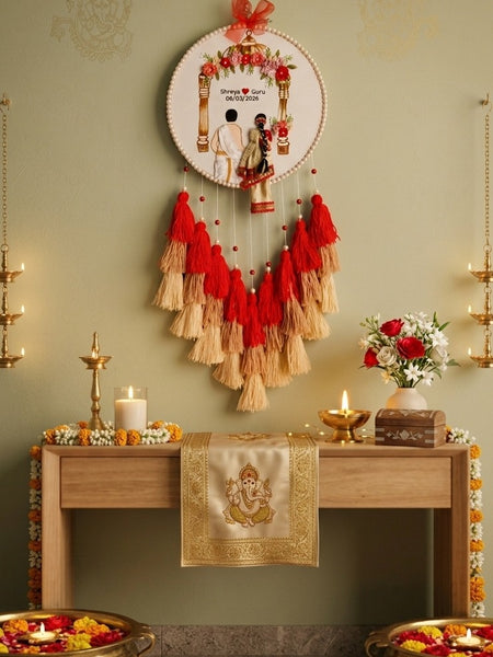 Customizable Couple Embroidered Hoop with Tassels