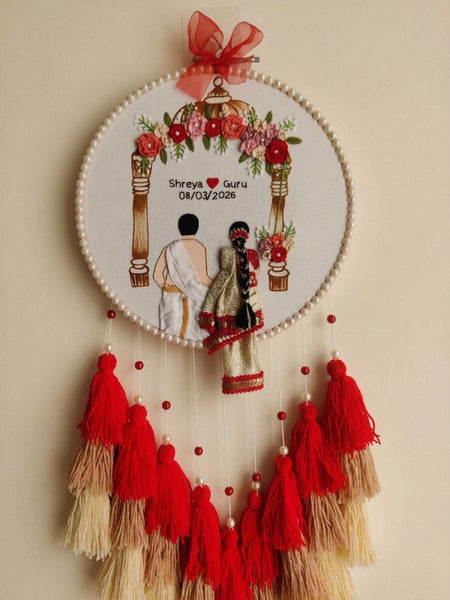 Customizable Couple Embroidered Hoop with Tassels