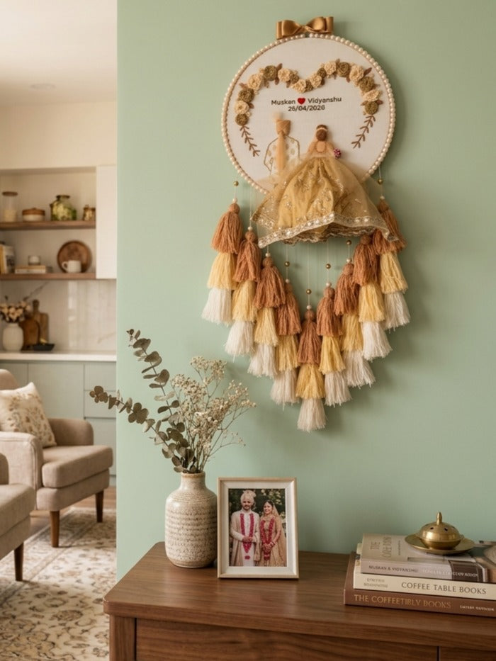 Customizable Couple Embroidered Hoop with Tassels