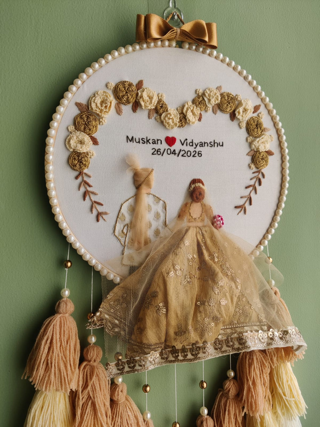 Customizable Couple Embroidered Hoop with Tassels