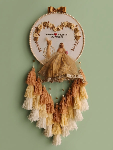 Customizable Couple Embroidered Hoop with Tassels