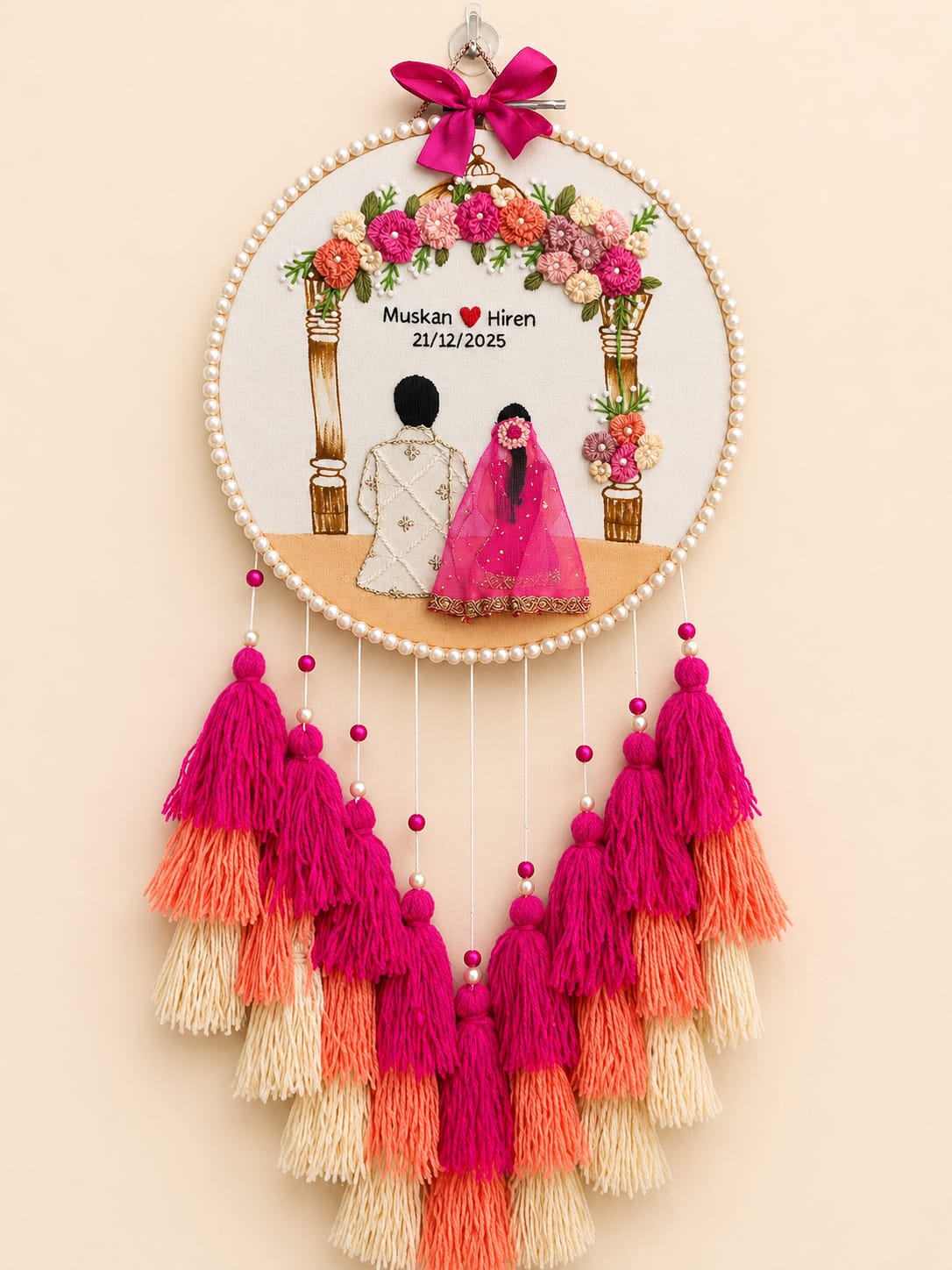 Customizable Couple Embroidered Hoop with Tassels