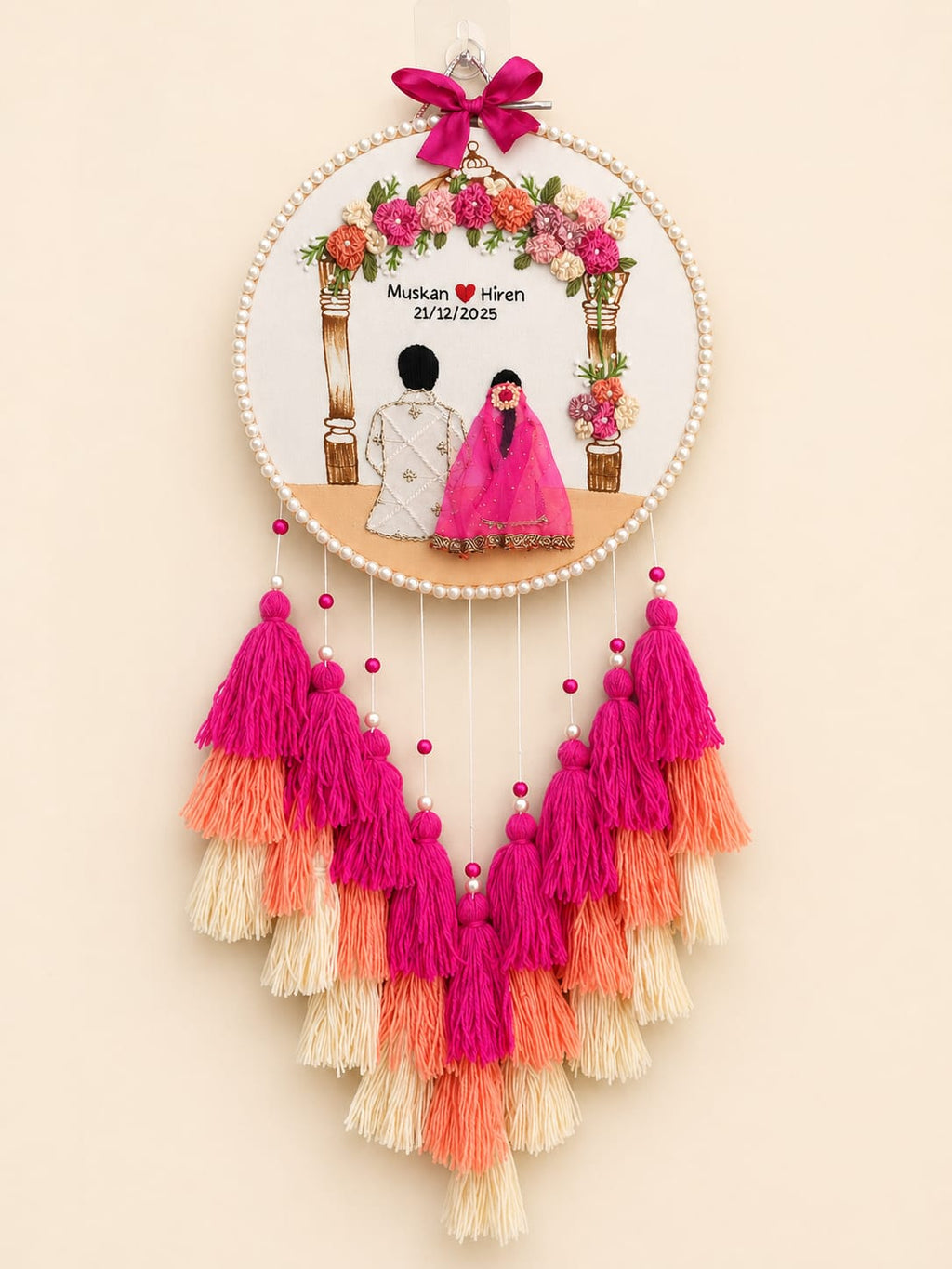 Customizable Couple Embroidered Hoop with Tassels