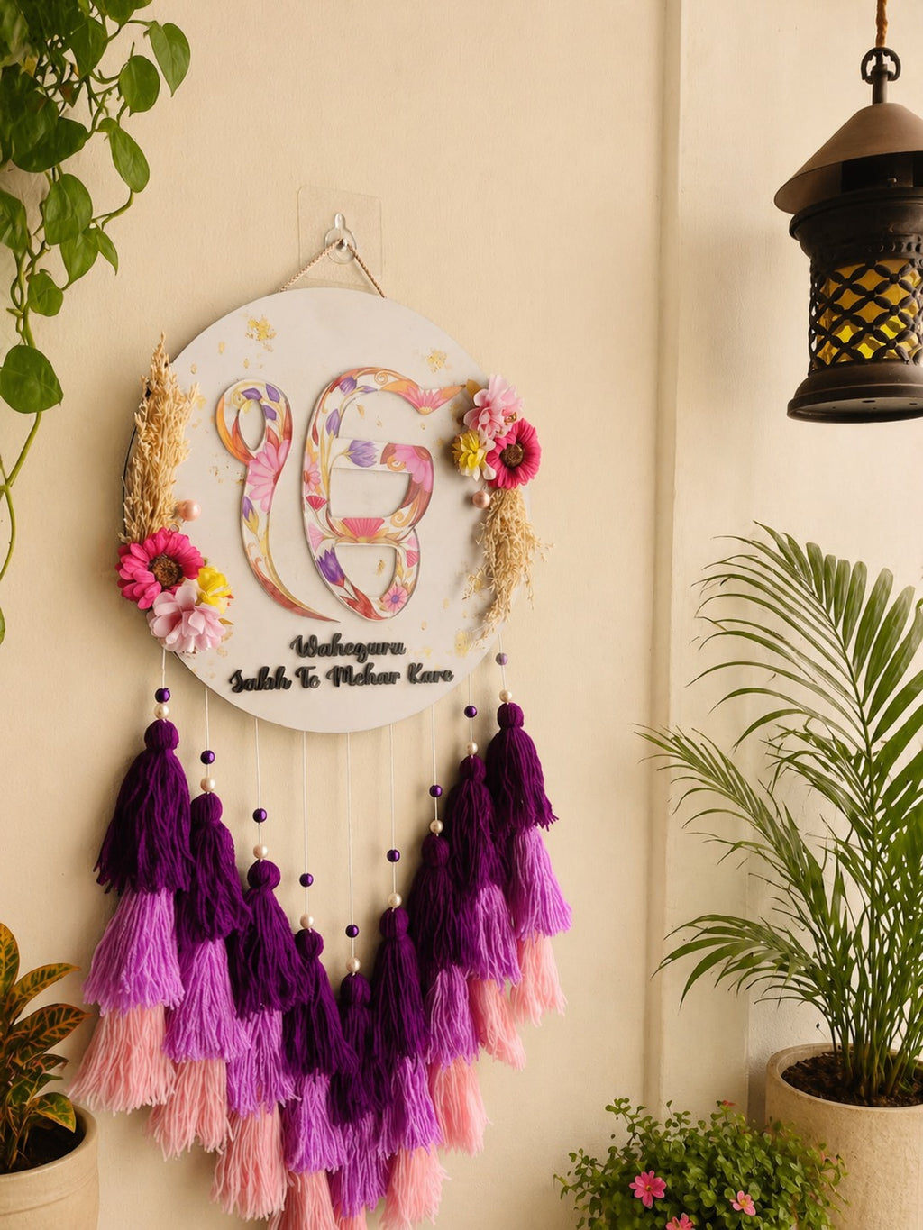 'IK Onkar' Floral Wall Hanging with Tassels