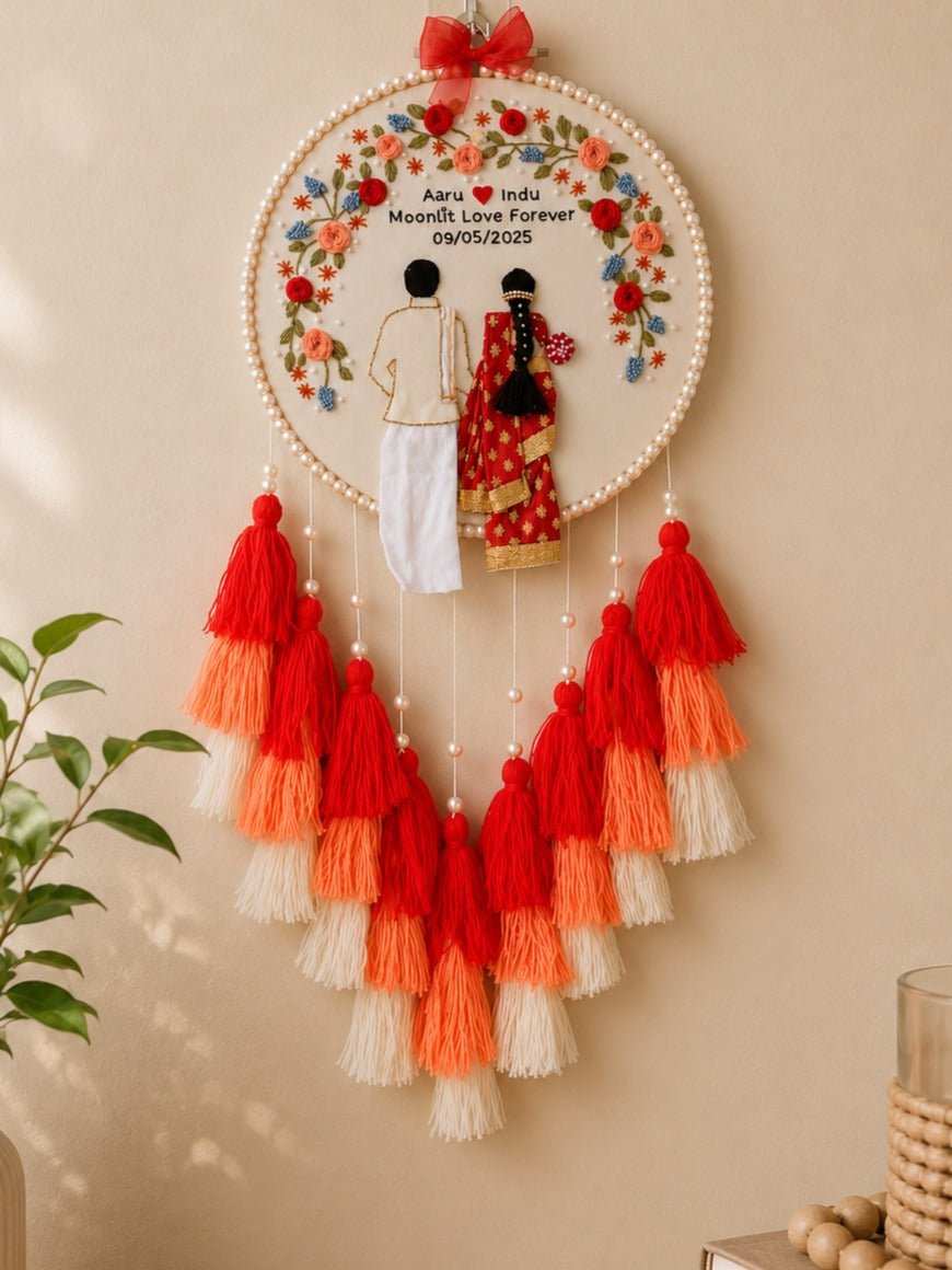 Customizable Couple Embroidered Hoop with Tassels