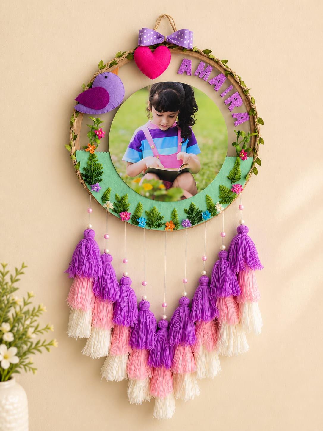 Personalized Kids Wall Hanging with Lights – Name & Photo Dreamcatcher