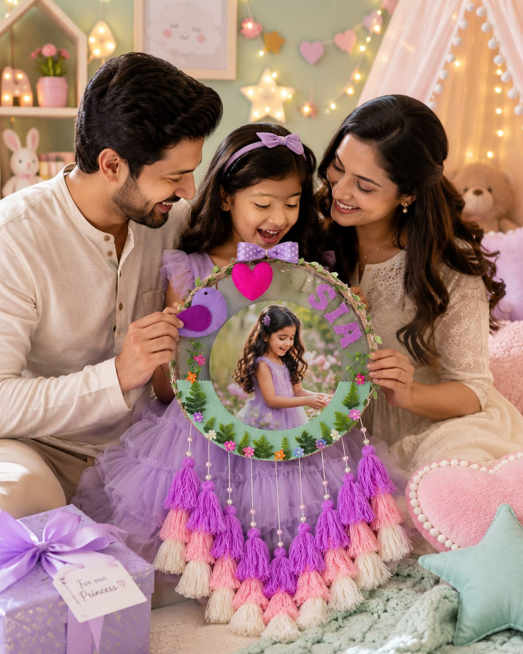 Personalized Kids Wall Hanging with Lights – Name & Photo Dreamcatcher