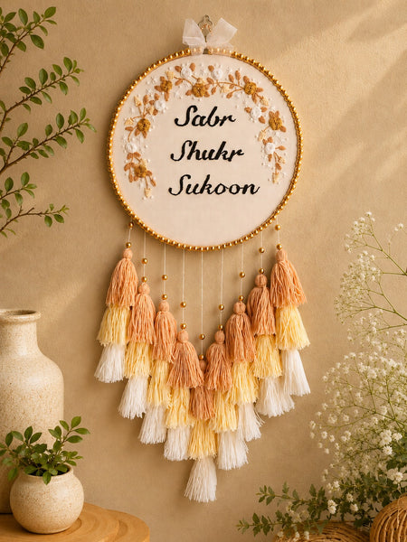 Sabr Shukr Sukoon Embroidered Wall Hanging with Tassles