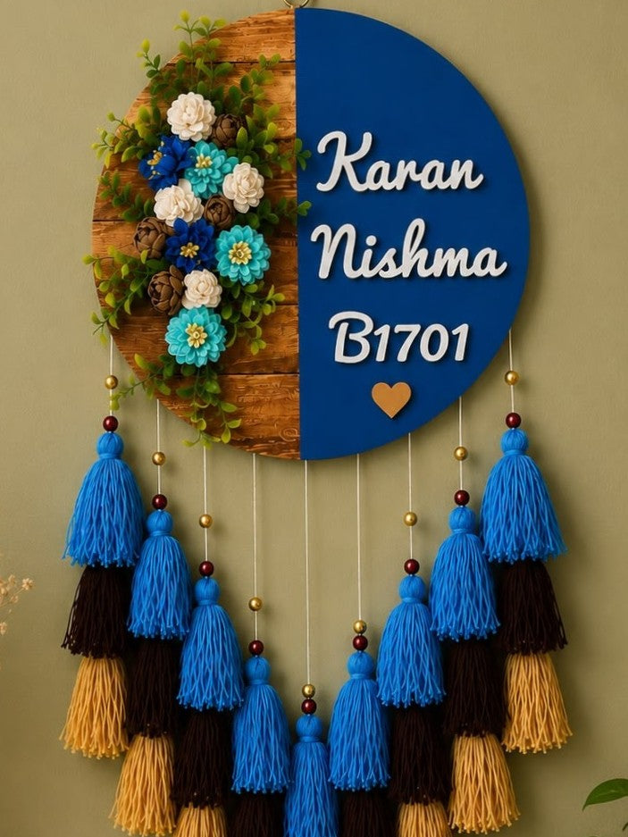Name Plate Wall Hanging with Floral Design & Tassels