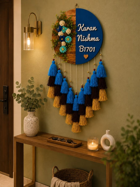 Name Plate Wall Hanging with Floral Design & Tassels