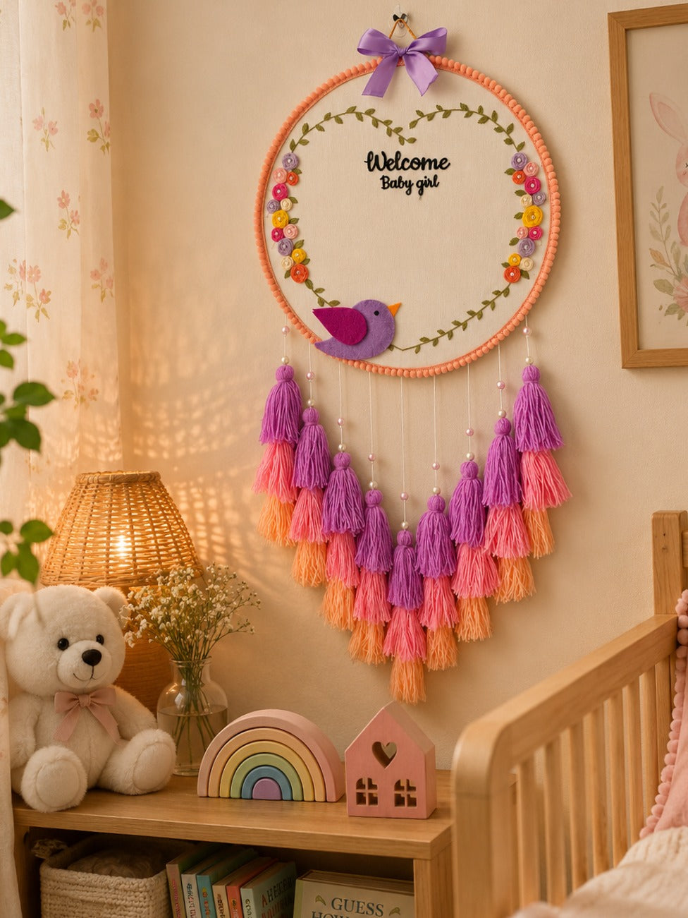 Personalized Baby Footprint Embroidery Wall Hanging with Tassels