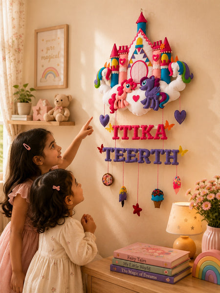 Personalized Princess Castle Unicorn Felt Double Name Wall Hanging