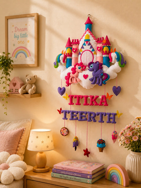 Personalized Princess Castle Unicorn Felt Double Name Wall Hanging