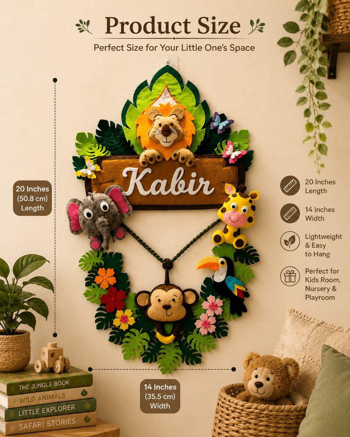 Personalized Jungle Animals Name Wall Hanging for Kids