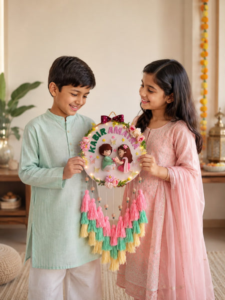 Personalized Rakhi Brother & Sister Wall Hanging with Names & Lights