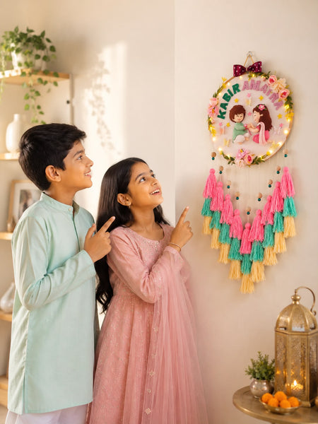 Personalized Rakhi Brother & Sister Wall Hanging with Names & Lights