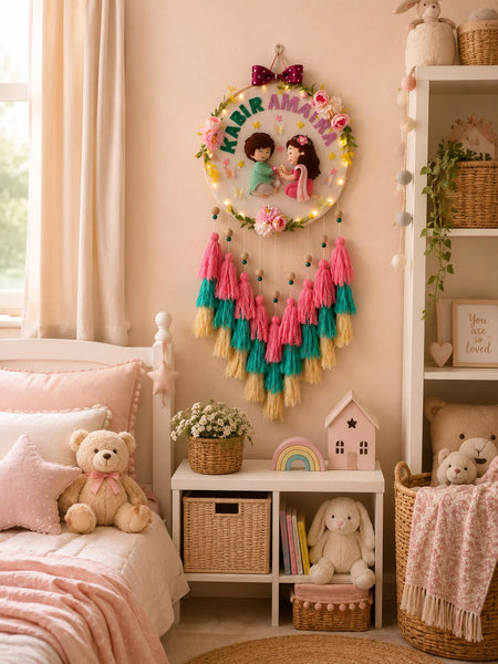 Personalized Rakhi Brother & Sister Wall Hanging with Names & Lights