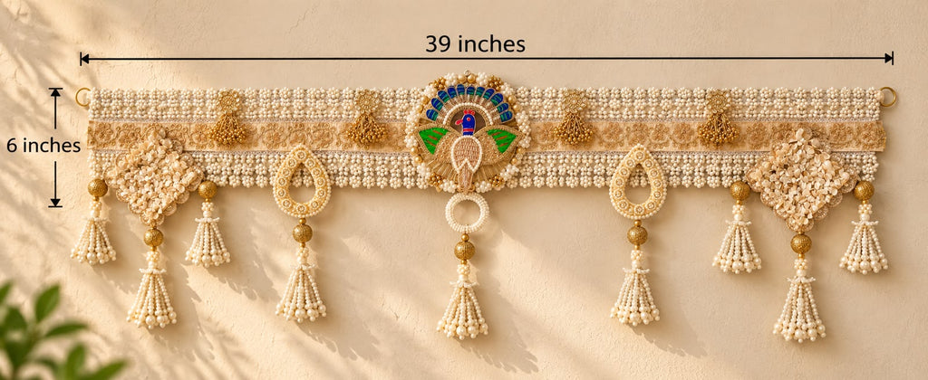 Royal Pearl & Gold Peacock Bandarwal – Handcrafted Festive Toran
