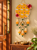 Pichwai Cow & Lotus Wall Hanging with Pearl Border with Beads & Tassles