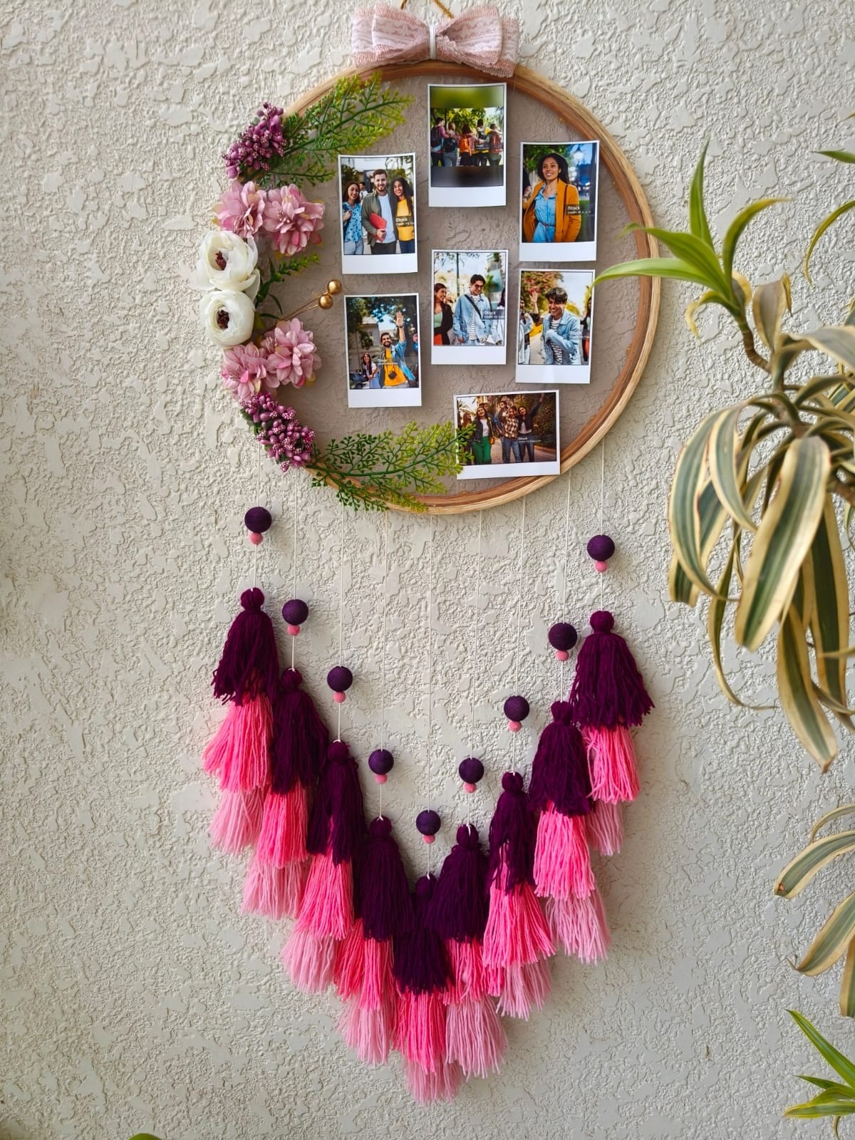 Floral Photo Frame Hoop with Tassles & Lights