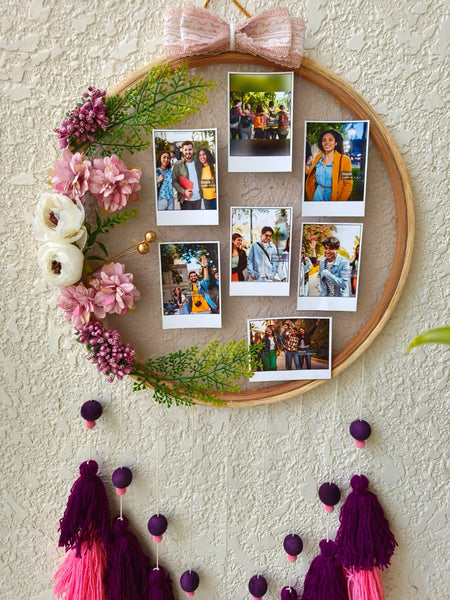 Floral Photo Frame Hoop with Tassles & Lights