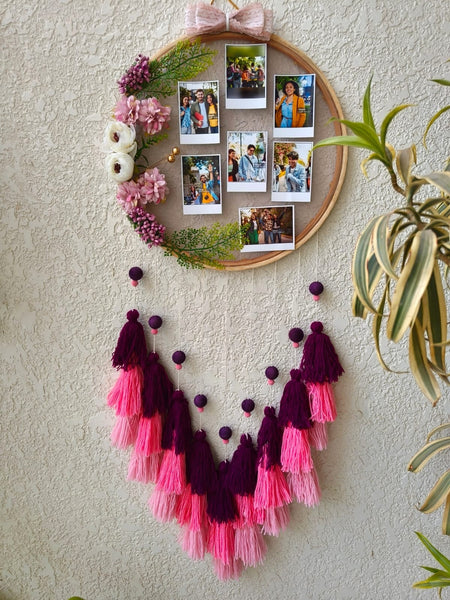 Floral Photo Frame Hoop with Tassles & Lights