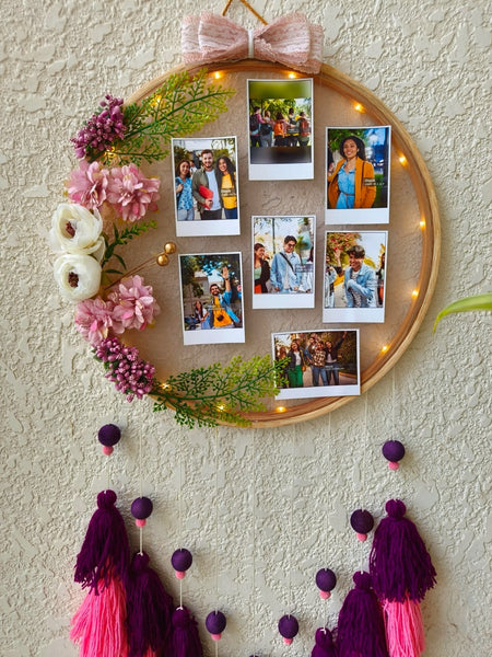 Floral Photo Frame Hoop with Tassles & Lights