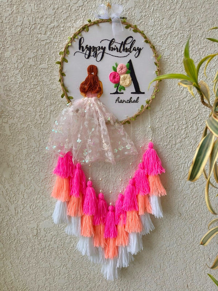 Customizable Name & Floral Embroidered Letter with Tassles & Light (Birthday Theme)