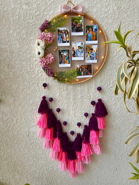 Floral Photo Frame Hoop with Tassles & Lights