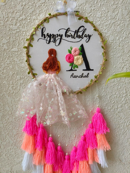 Customizable Name & Floral Embroidered Letter with Tassles & Light (Birthday Theme)