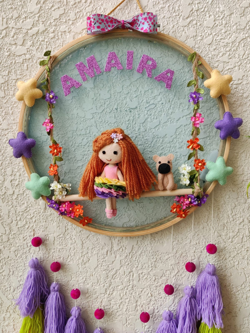 Customizable Name Felt Wall Hanging with Tassles & Lights