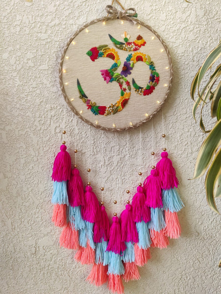 'OM' Embroidered Hanging Dreamcatcher with Lights