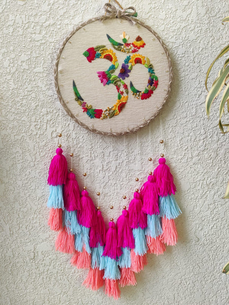 'OM' Embroidered Hanging Dreamcatcher with Lights