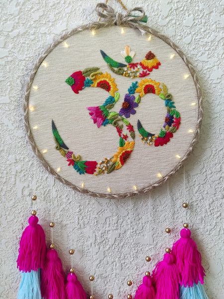 'OM' Embroidered Hanging Dreamcatcher with Lights