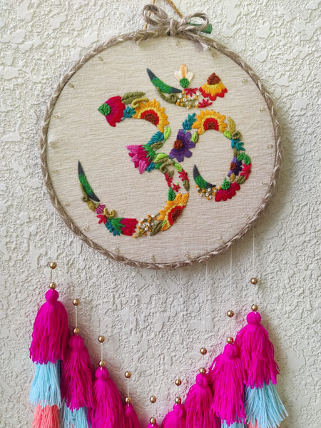 'OM' Embroidered Hanging Dreamcatcher with Lights