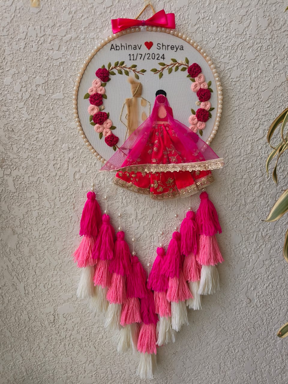 Customizable Couple Embroidered Hoop with Tassels