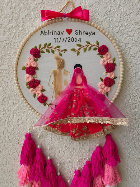 Customizable Couple Embroidered Hoop with Tassels