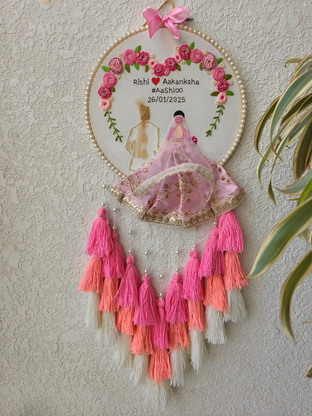 Customizable Couple Embroidered Hoop with Tassels