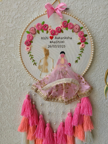 Customizable Couple Embroidered Hoop with Tassels